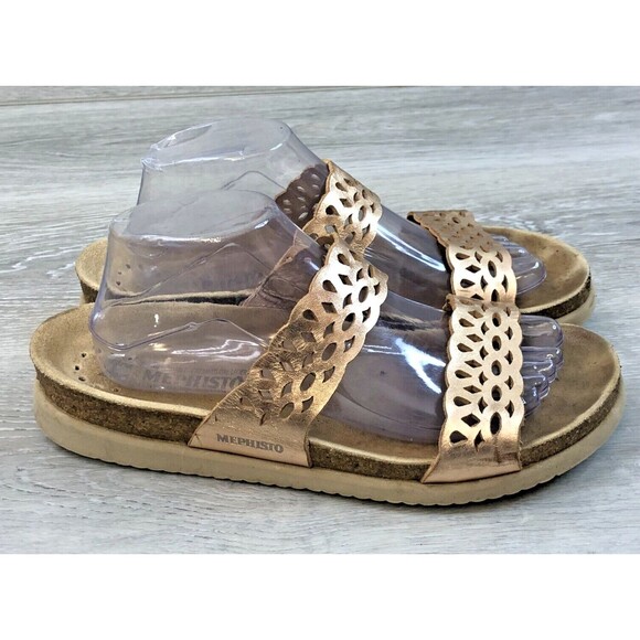 Mephisto Shoes - Mephisto Hennie Women's EU 41 Gold Patent Leather Open Toe Slip-On Slide Sandal